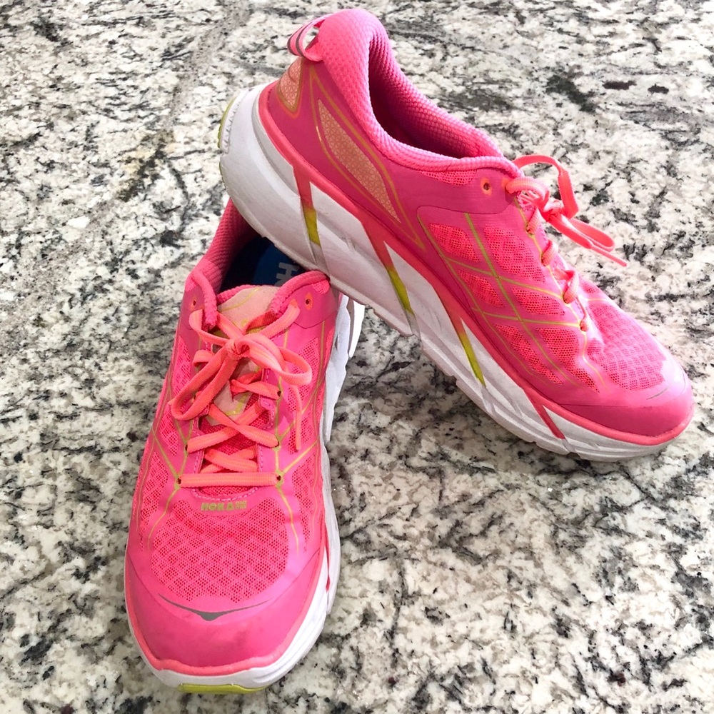 Neon Pink Hoka One One Clifton 2 Running Shoes